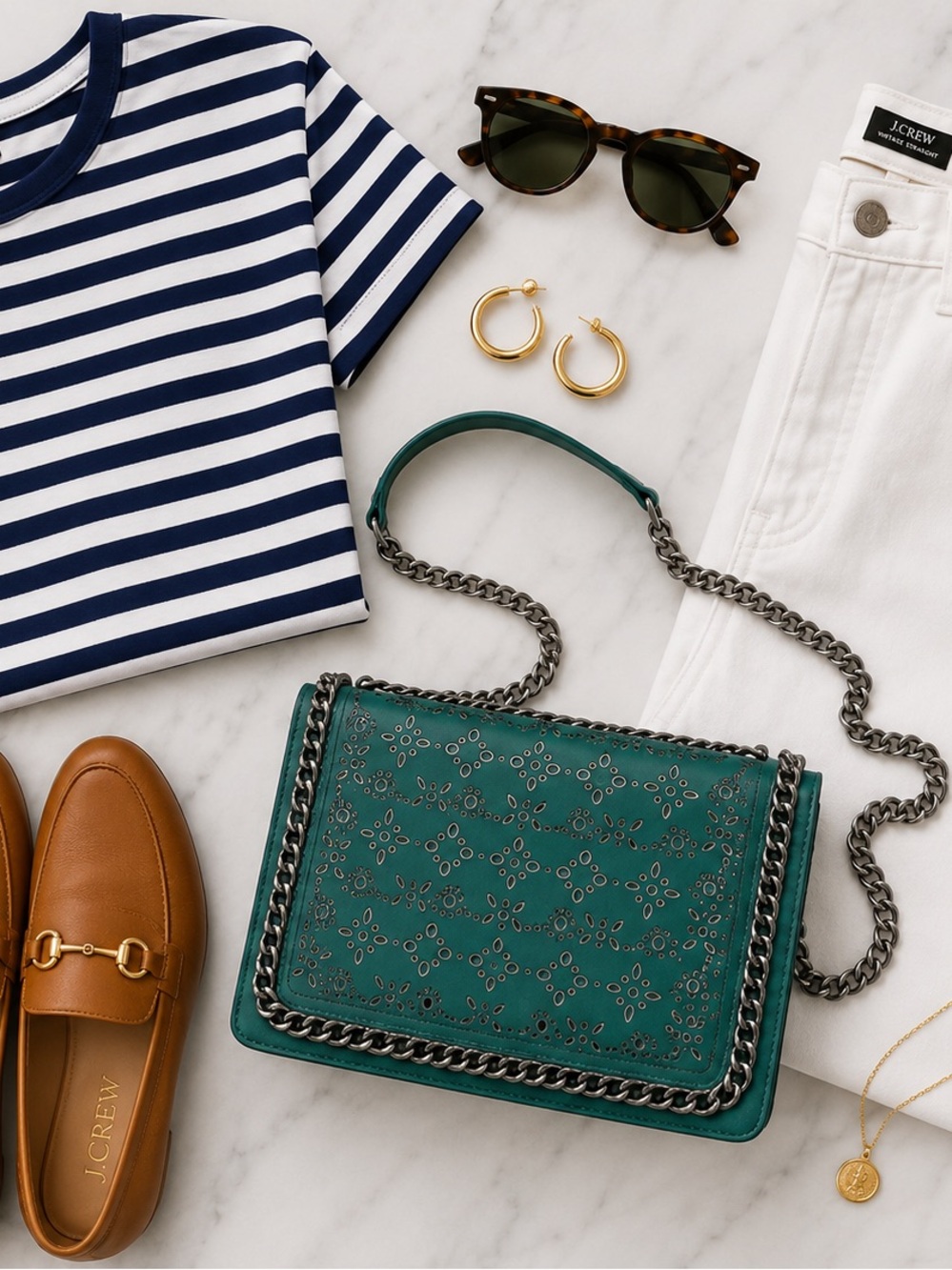 ZARA Green Laser-Cut Crossbody Bag with Chain Strap